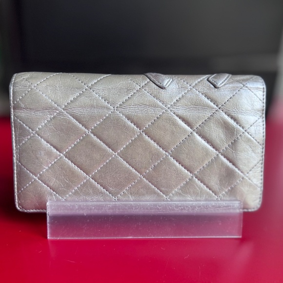 CHANEL Cambon Quilted Metallic Silver Long Bifold Wallet w/ COA in EUC - Picture 2 of 15